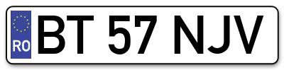 Placuta inmatriculare numar auto  BT-57-NJV, BT 57 NJV, BT57NJV