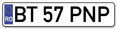 Placuta inmatriculare numar auto  BT-57-PNP, BT 57 PNP, BT57PNP