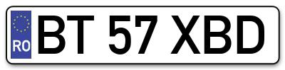 Placuta inmatriculare numar auto  BT-57-XBD, BT 57 XBD, BT57XBD