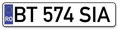 Placuta inmatriculare numar auto  BT-574-SIA, BT 574 SIA, BT574SIA