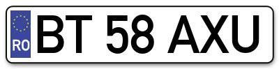 Placuta inmatriculare numar auto  BT-58-AXU, BT 58 AXU, BT58AXU