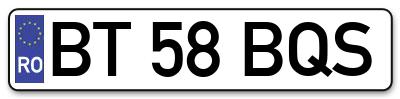 Placuta inmatriculare numar auto  BT-58-BQS, BT 58 BQS, BT58BQS