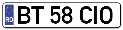 Placuta inmatriculare numar auto  BT-58-CIO, BT 58 CIO, BT58CIO