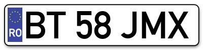 Placuta inmatriculare numar auto  BT-58-JMX, BT 58 JMX, BT58JMX
