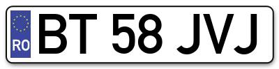 Placuta inmatriculare numar auto  BT-58-JVJ, BT 58 JVJ, BT58JVJ