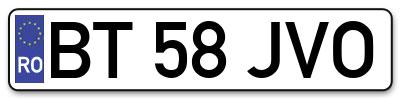 Placuta inmatriculare numar auto  BT-58-JVO, BT 58 JVO, BT58JVO