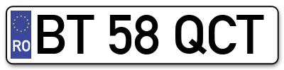 Placuta inmatriculare numar auto  BT-58-QCT, BT 58 QCT, BT58QCT