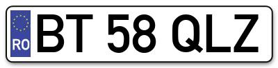 Placuta inmatriculare numar auto  BT-58-QLZ, BT 58 QLZ, BT58QLZ