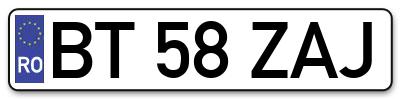 Placuta inmatriculare numar auto  BT-58-ZAJ, BT 58 ZAJ, BT58ZAJ