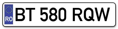 Placuta inmatriculare numar auto  BT-580-RQW, BT 580 RQW, BT580RQW