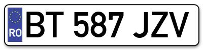 Placuta inmatriculare numar auto  BT-587-JZV, BT 587 JZV, BT587JZV
