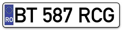 Placuta inmatriculare numar auto  BT-587-RCG, BT 587 RCG, BT587RCG