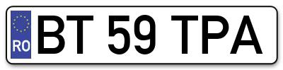 Placuta inmatriculare numar auto  BT-59-TPA, BT 59 TPA, BT59TPA
