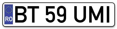 Placuta inmatriculare numar auto  BT-59-UMI, BT 59 UMI, BT59UMI