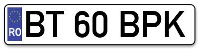 Placuta inmatriculare numar auto  BT-60-BPK, BT 60 BPK, BT60BPK