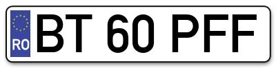 Placuta inmatriculare numar auto  BT-60-PFF, BT 60 PFF, BT60PFF