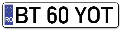 Placuta inmatriculare numar auto  BT-60-YOT, BT 60 YOT, BT60YOT