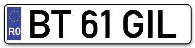 Placuta inmatriculare numar auto  BT-61-GIL, BT 61 GIL, BT61GIL