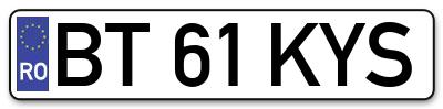 Placuta inmatriculare numar auto  BT-61-KYS, BT 61 KYS, BT61KYS
