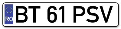 Placuta inmatriculare numar auto  BT-61-PSV, BT 61 PSV, BT61PSV