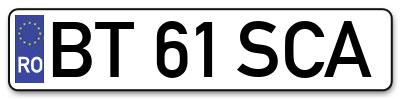 Placuta inmatriculare numar auto  BT-61-SCA, BT 61 SCA, BT61SCA