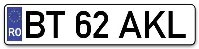 Placuta inmatriculare numar auto  BT-62-AKL, BT 62 AKL, BT62AKL