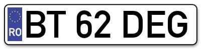 Placuta inmatriculare numar auto  BT-62-DEG, BT 62 DEG, BT62DEG