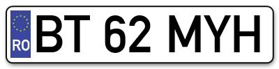Placuta inmatriculare numar auto  BT-62-MYH, BT 62 MYH, BT62MYH