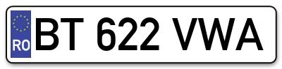 Placuta inmatriculare numar auto  BT-622-VWA, BT 622 VWA, BT622VWA