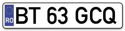 Placuta inmatriculare numar auto  BT-63-GCQ, BT 63 GCQ, BT63GCQ