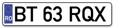 Placuta inmatriculare numar auto  BT-63-RQX, BT 63 RQX, BT63RQX
