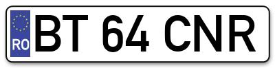 Placuta inmatriculare numar auto  BT-64-CNR, BT 64 CNR, BT64CNR