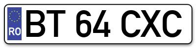 Placuta inmatriculare numar auto  BT-64-CXC, BT 64 CXC, BT64CXC