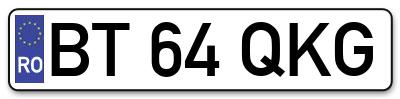 Placuta inmatriculare numar auto  BT-64-QKG, BT 64 QKG, BT64QKG