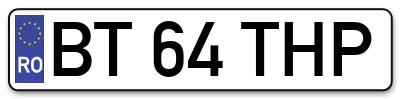 Placuta inmatriculare numar auto  BT-64-THP, BT 64 THP, BT64THP