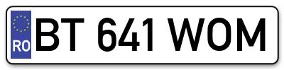 Placuta inmatriculare numar auto  BT-641-WOM, BT 641 WOM, BT641WOM