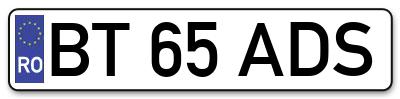 Placuta inmatriculare numar auto  BT-65-ADS, BT 65 ADS, BT65ADS