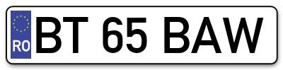Placuta inmatriculare numar auto  BT-65-BAW, BT 65 BAW, BT65BAW