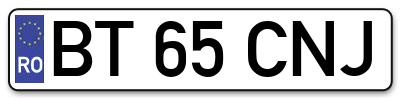 Placuta inmatriculare numar auto  BT-65-CNJ, BT 65 CNJ, BT65CNJ