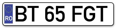 Placuta inmatriculare numar auto  BT-65-FGT, BT 65 FGT, BT65FGT