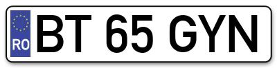Placuta inmatriculare numar auto  BT-65-GYN, BT 65 GYN, BT65GYN