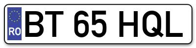 Placuta inmatriculare numar auto  BT-65-HQL, BT 65 HQL, BT65HQL
