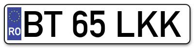 Placuta inmatriculare numar auto  BT-65-LKK, BT 65 LKK, BT65LKK