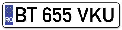 Placuta inmatriculare numar auto  BT-655-VKU, BT 655 VKU, BT655VKU