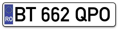 Placuta inmatriculare numar auto  BT-662-QPO, BT 662 QPO, BT662QPO