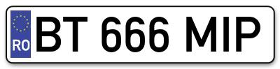 Placuta inmatriculare numar auto  BT-666-MIP, BT 666 MIP, BT666MIP