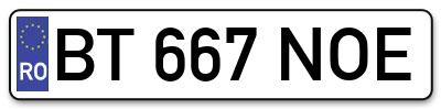 Placuta inmatriculare numar auto  BT-667-NOE, BT 667 NOE, BT667NOE