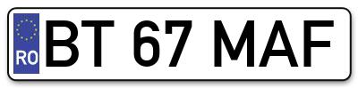 Placuta inmatriculare numar auto  BT-67-MAF, BT 67 MAF, BT67MAF