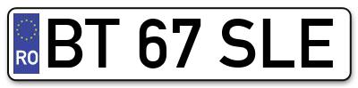 Placuta inmatriculare numar auto  BT-67-SLE, BT 67 SLE, BT67SLE