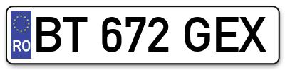 Placuta inmatriculare numar auto  BT-672-GEX, BT 672 GEX, BT672GEX